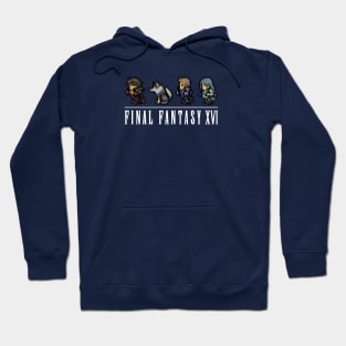 Clive, Torgal, Cid and Jill Logo Design | FFXVI Pixel Party Members | Final Fantasy 16 | Dark Colors Hoodie